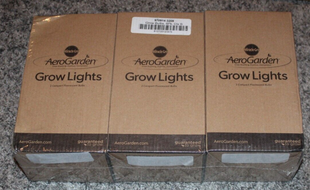 AeroGarden Grow Lights Compact Fluorescent Bulbs 6 Pack (3 BOXES OF 2) SEALED