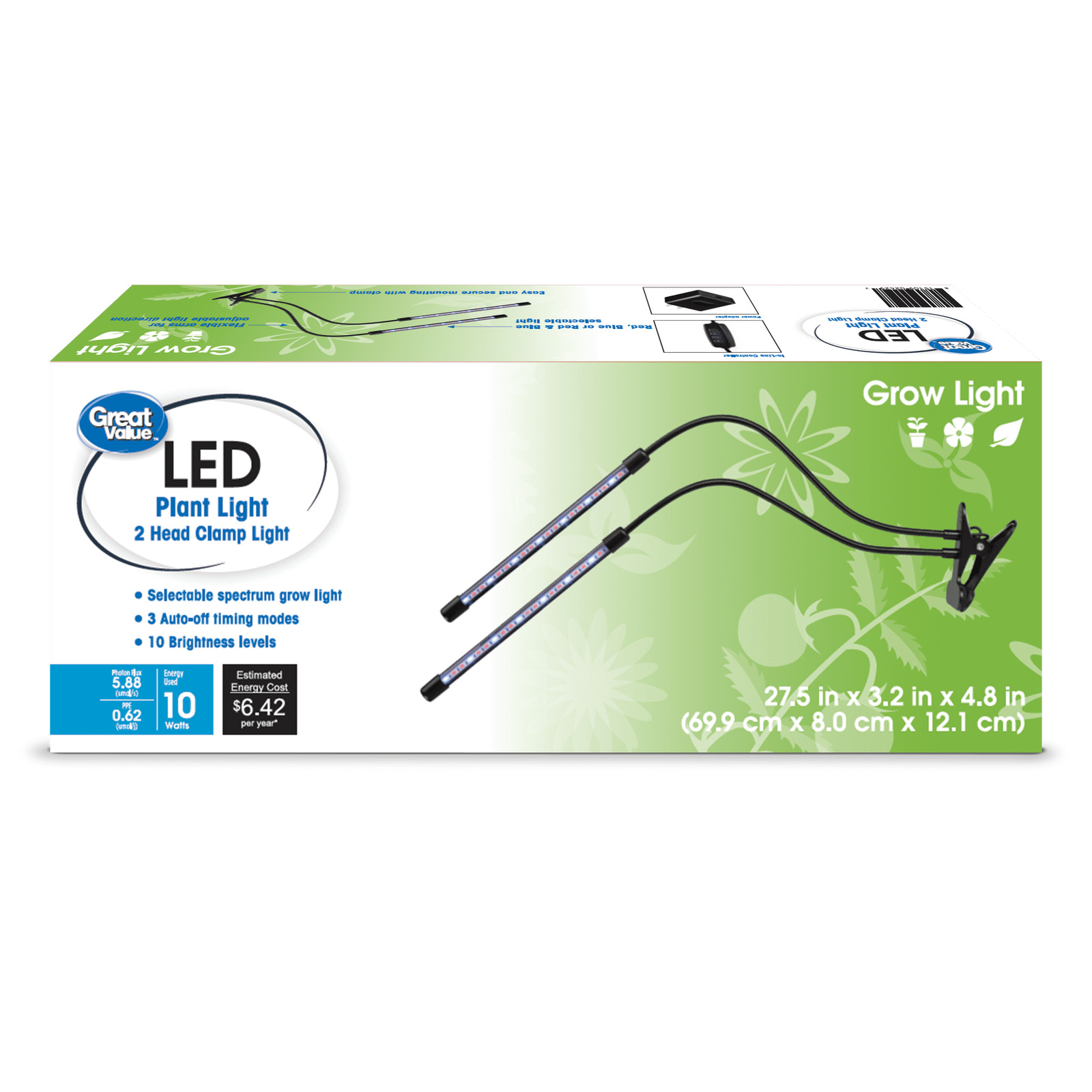 NEW,2-Head Flexible LED Clamp Grow Light, 10W Selectable Spectrum