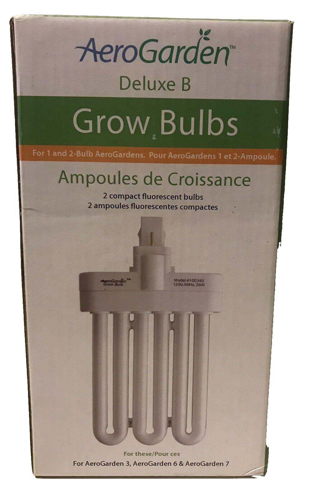 AeroGrow Deluxe B 100340 Indoor Grow Light Bulb (Pack of 2) New In Open Box