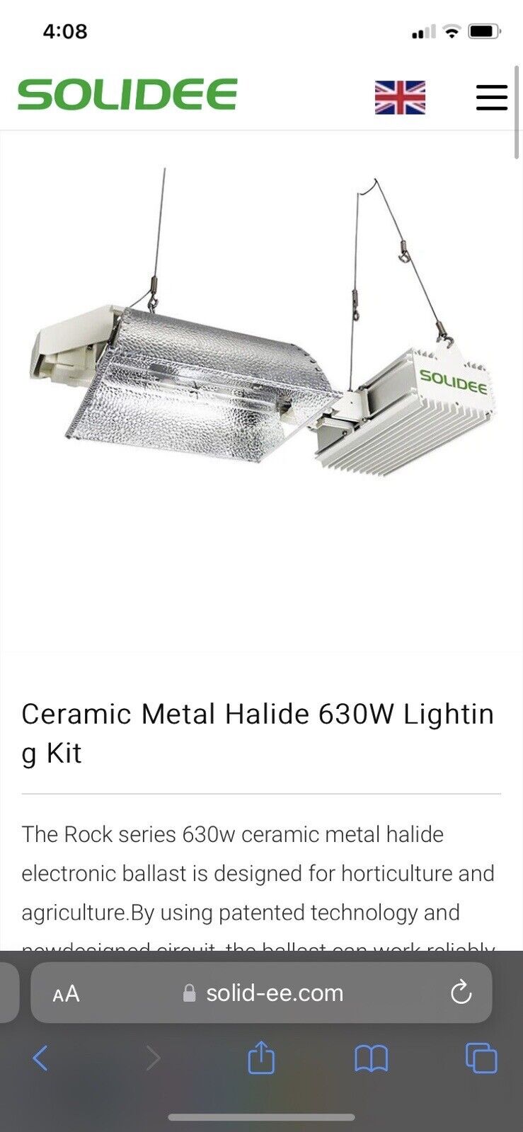 SOLIDEE Ceramic Metal Halide 630w Grow Light