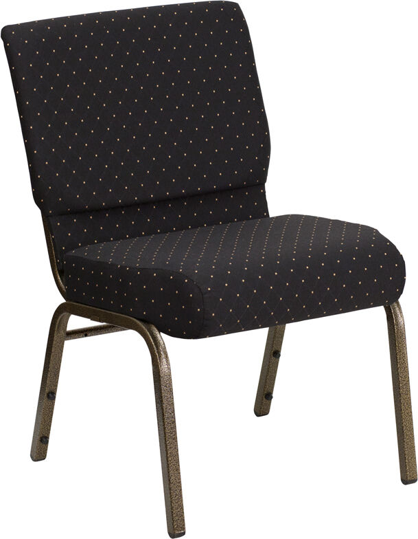 LOT OF 60 21\'\' WIDE BLACK DOT PATTERNED FABRIC STACKING CHAIRS GOLD VEIN FRAME