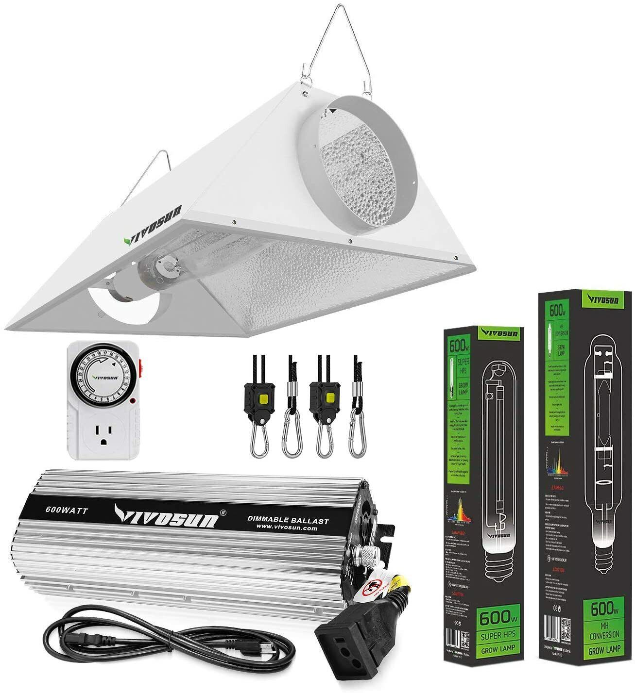 VIVOSUN 600 Watt HPS MH Digital Dimmable Grow Light System Kits Air Cooled Set