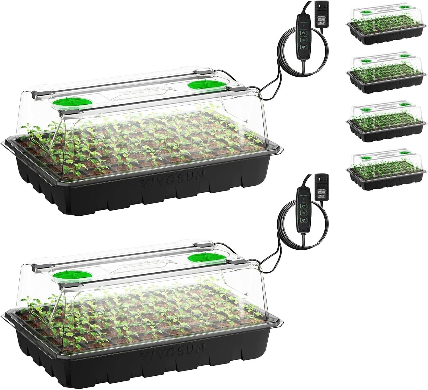 VIVOSUN 6-Pack Seed Starter Trays, 240-Cell Seed Starter Kit w/2 pcs LED Lights