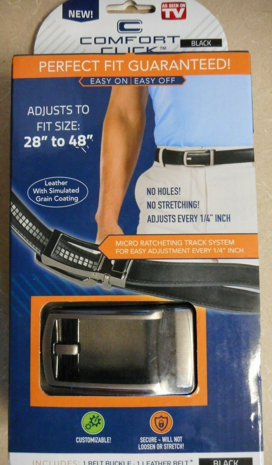 Comfort Click Men\'s Adjustable Perfect Fit Leather Belt - As Seen on TV Black