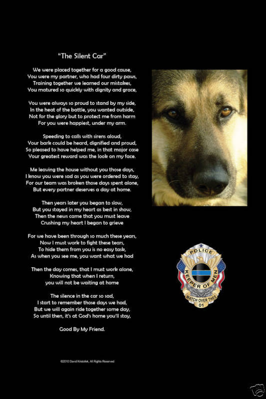 Law Enforcement Police K-9 Silent Car Memorial Badge Poem Poster GIFT