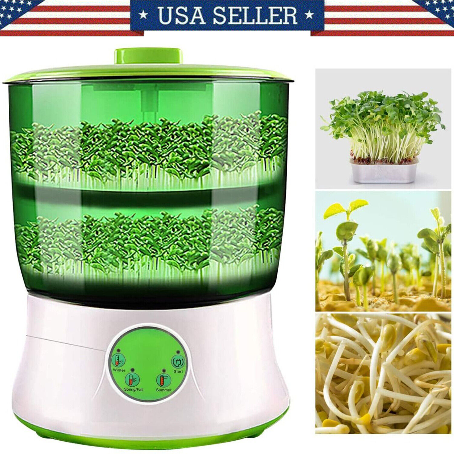 Household Automatic 2 Layer Bean Sprouts Machine Bean Sprouter Seeds Growining