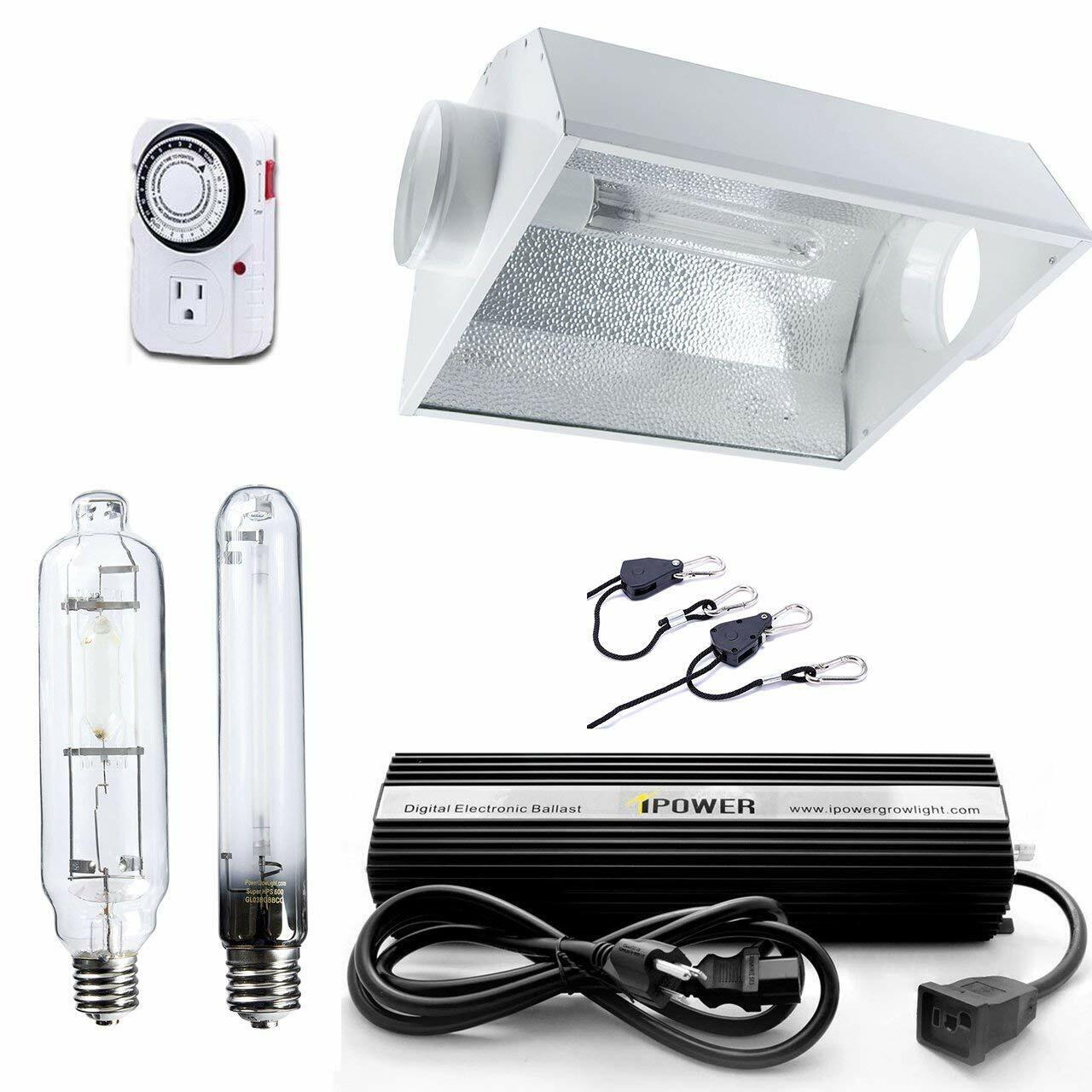 iPower 600W HPS MH Dimmable Grow Light System Kits Air Cooled Reflector Hood Set