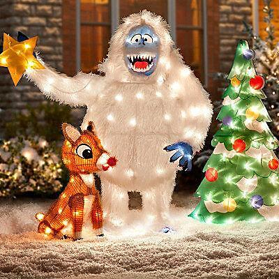 3pc LIGHTED OUTDOOR CHRISTMAS RUDOLPH BUMBLE TREE Yard Art Display Holiday Decor