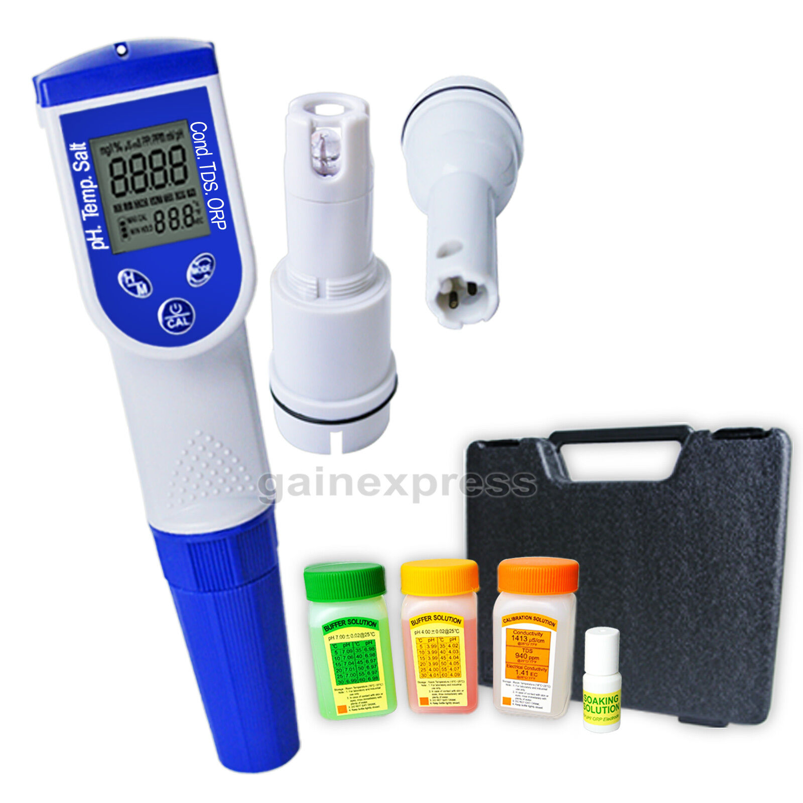 6-in1 Combo Meter Water Tester pH ORP EC TDS Salinity Temp -2~16pH °C/°F ppt ppm