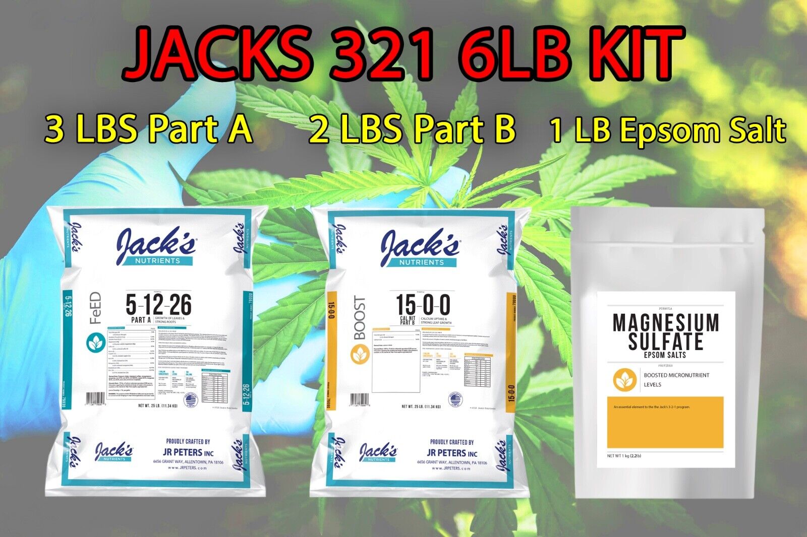6lb Kit Jacks 321 Hydroponic Fertilizer Nutrient Grow Bloom Makes 378 gal@2.0EC