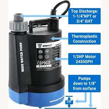 DEKO Sump Pump, 2450 GPH 1/3 hp Submersible Clean/Thermoplastic Water Pumps picture