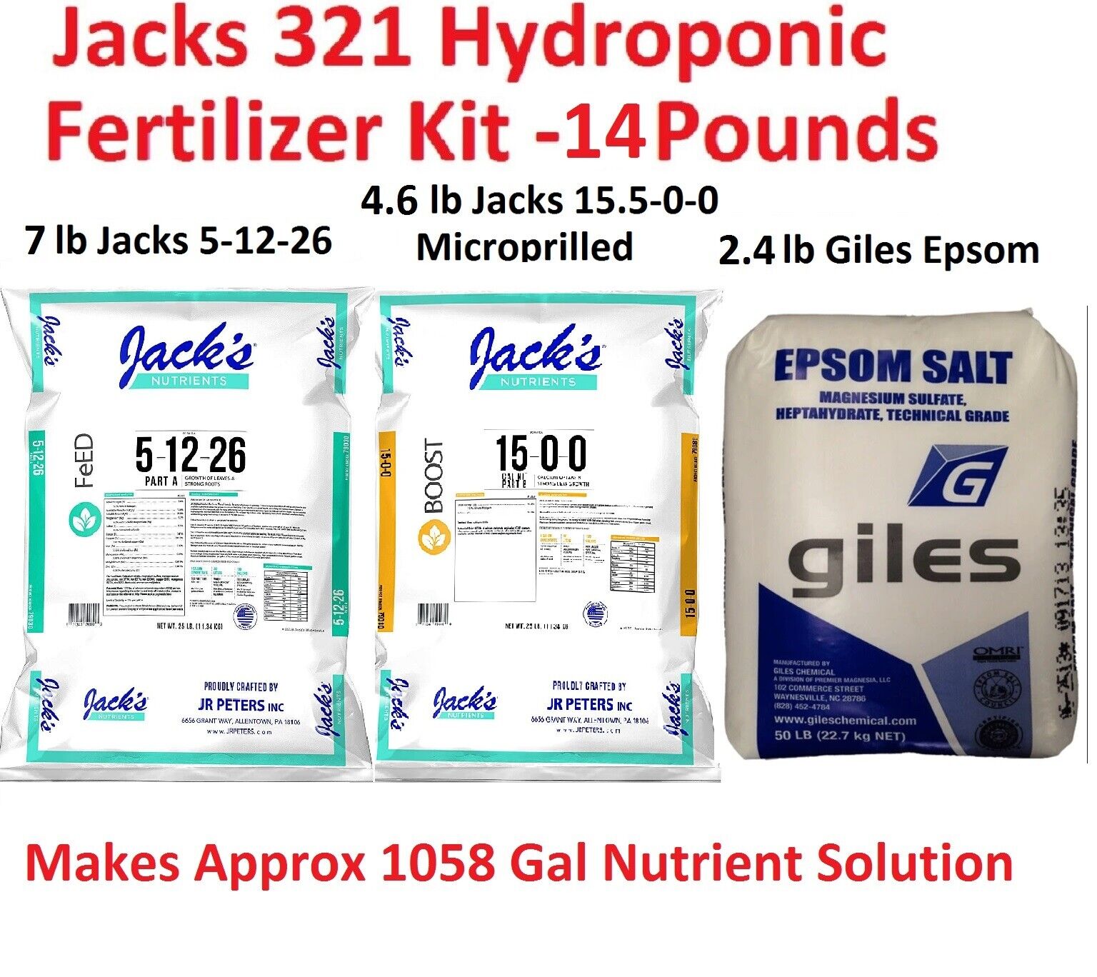14lb Kit Jacks 321 Hydroponic Fertilizer Nutrient Plant Food Grow Bloom General