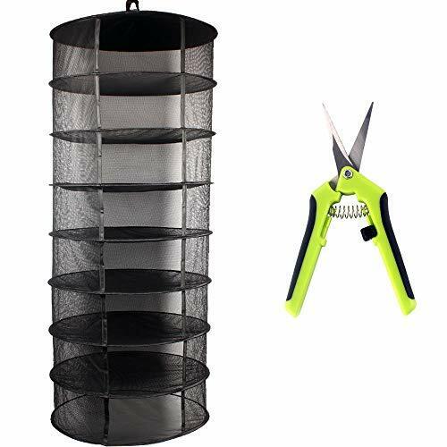 2ft 8 Layer Herb Drying Rack Plant Hanging Mesh Dry Net with scissor (Black)