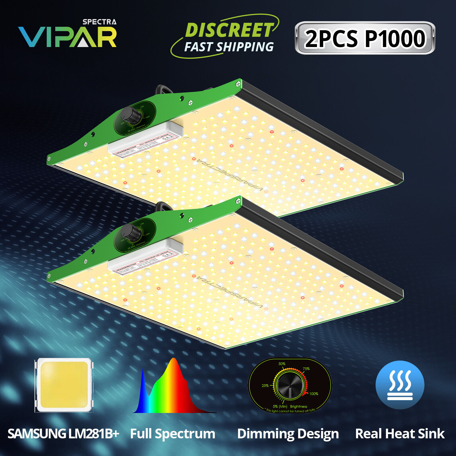 VIPARSPECTRA P2000 P2500 V1000 LED Grow Light Full Spectrum for Indoor Veg Bloom