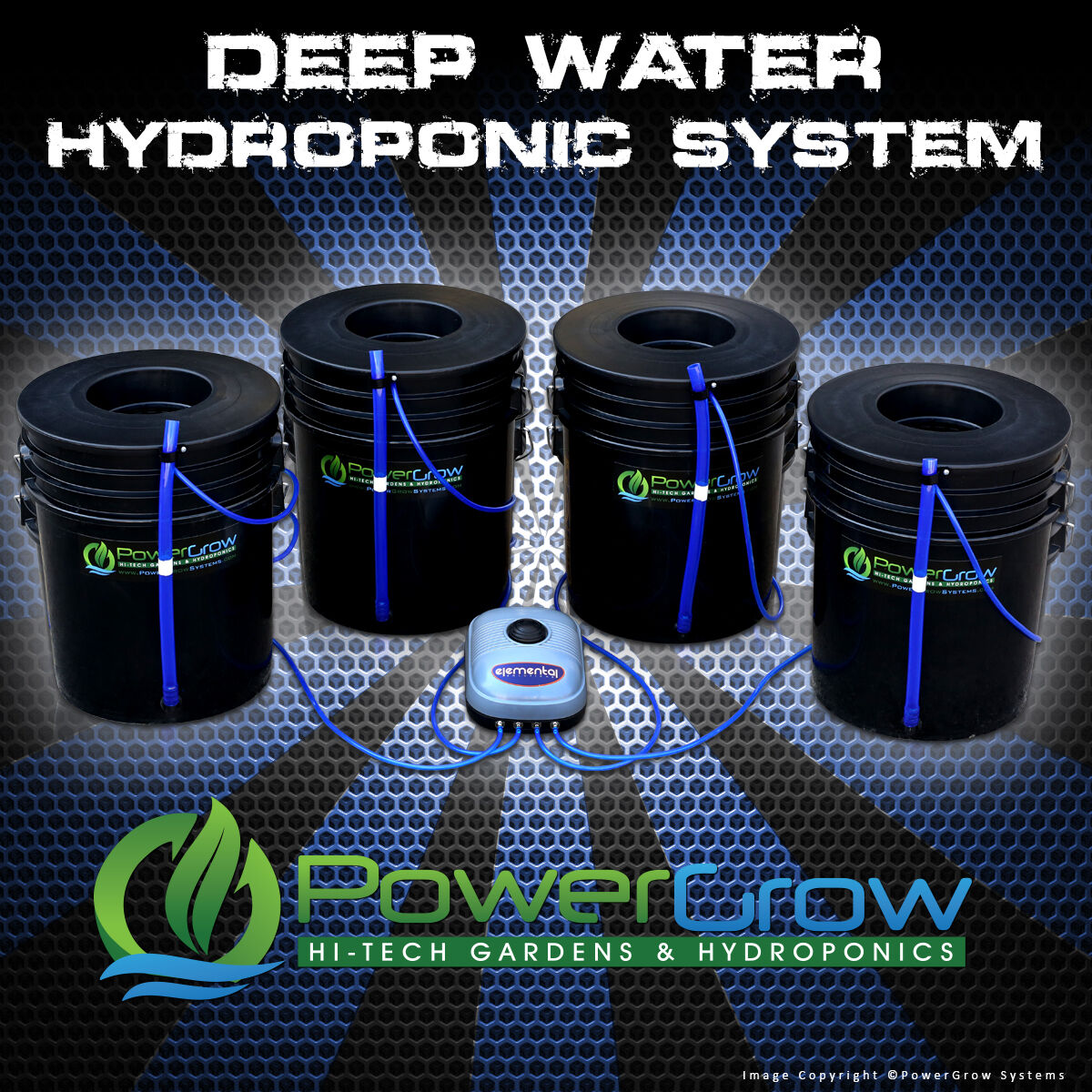 Deep Water Culture System DWC Hydroponic PowerGrow 4 Bucket Kit - 6