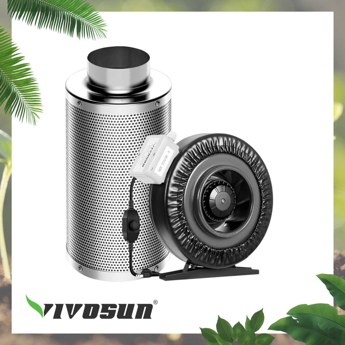 VIVOSUN Air Filtration Kit 4/6/8 Inch Inline Fan w/Speed Control,Carbon Filter