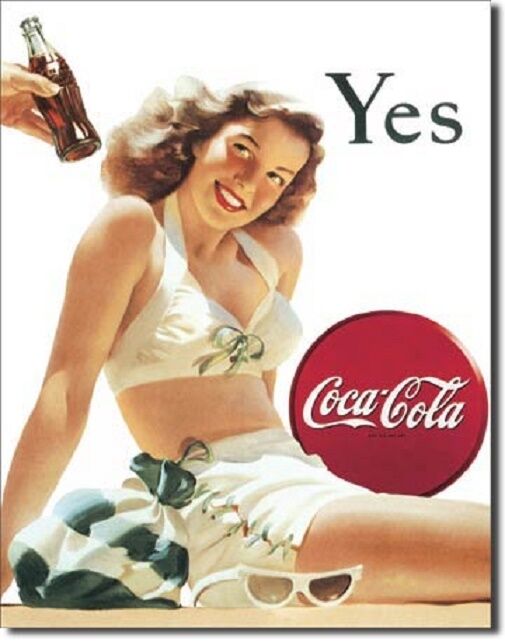 Coca Cola Coke Yes White Bathing Suit  Advertising Vintage Retro Metal Tin Sign