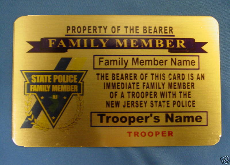 NJ  STATE POLICE FAMILY MEMBER CARD IN BRASS 