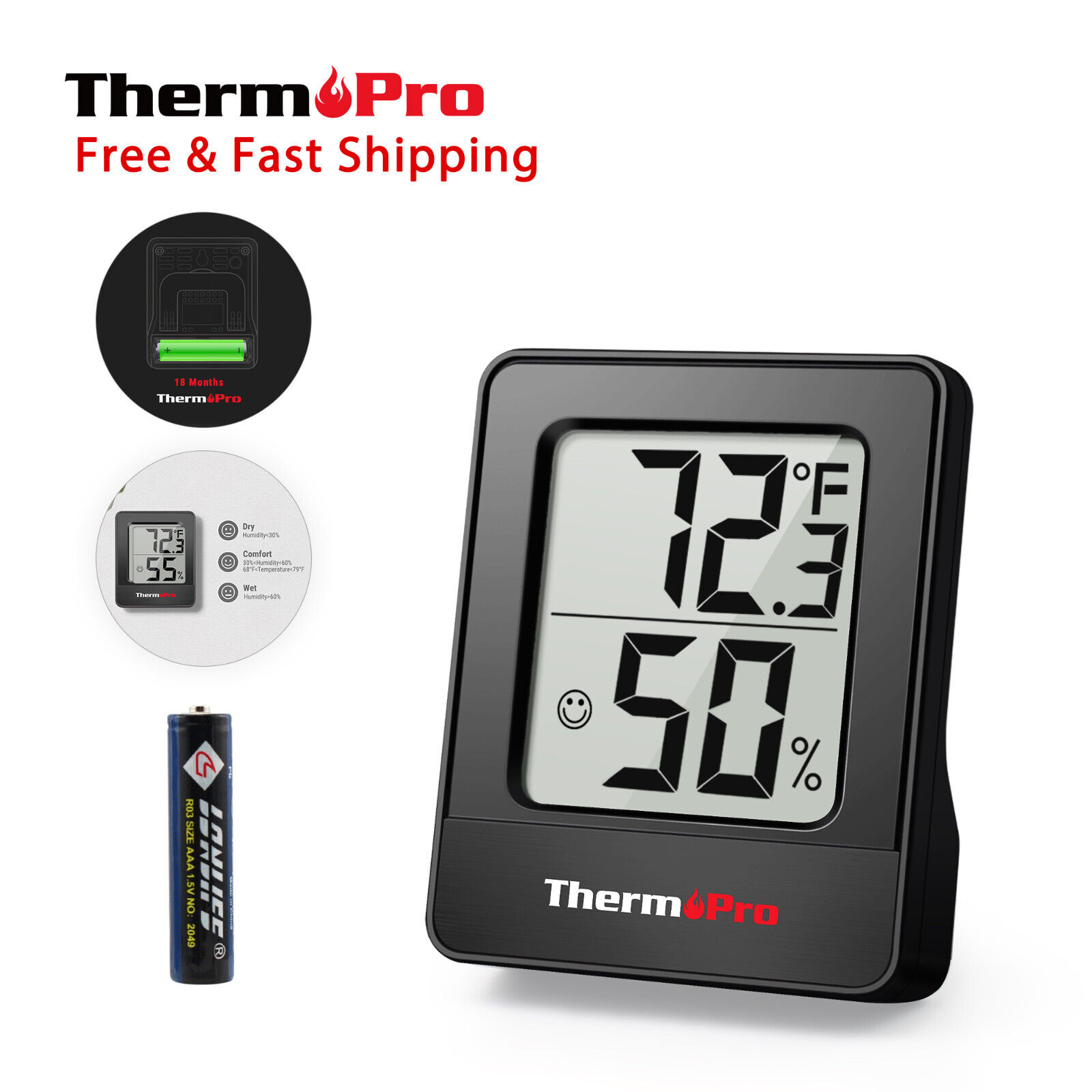 ThermoPro TP49BW Mini  LCD Digital Indoor Hygrometer Humidity Room Thermometer