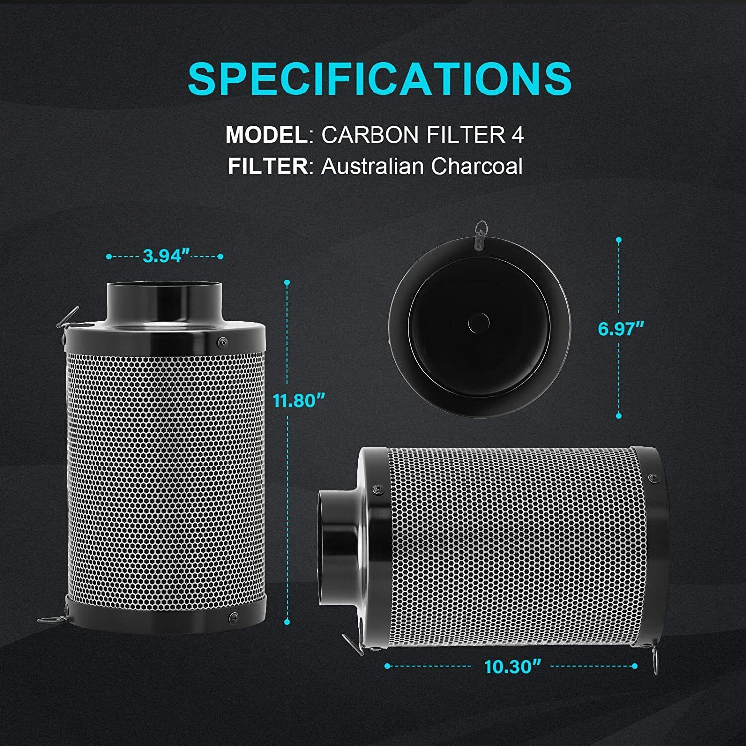 iPower 4/6/12inch 3 stage Air Carbon Filter for Inline Duct Fan/Grow Tent Air 