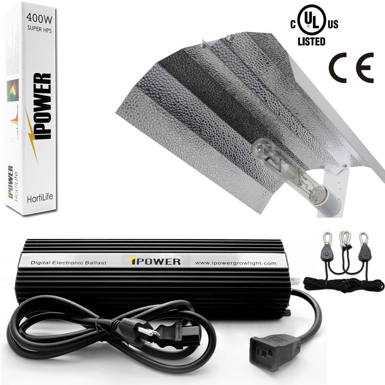 iPower HPS MH Digital Dimmable Grow Light System Kits Wing Reflector Set; 1000W