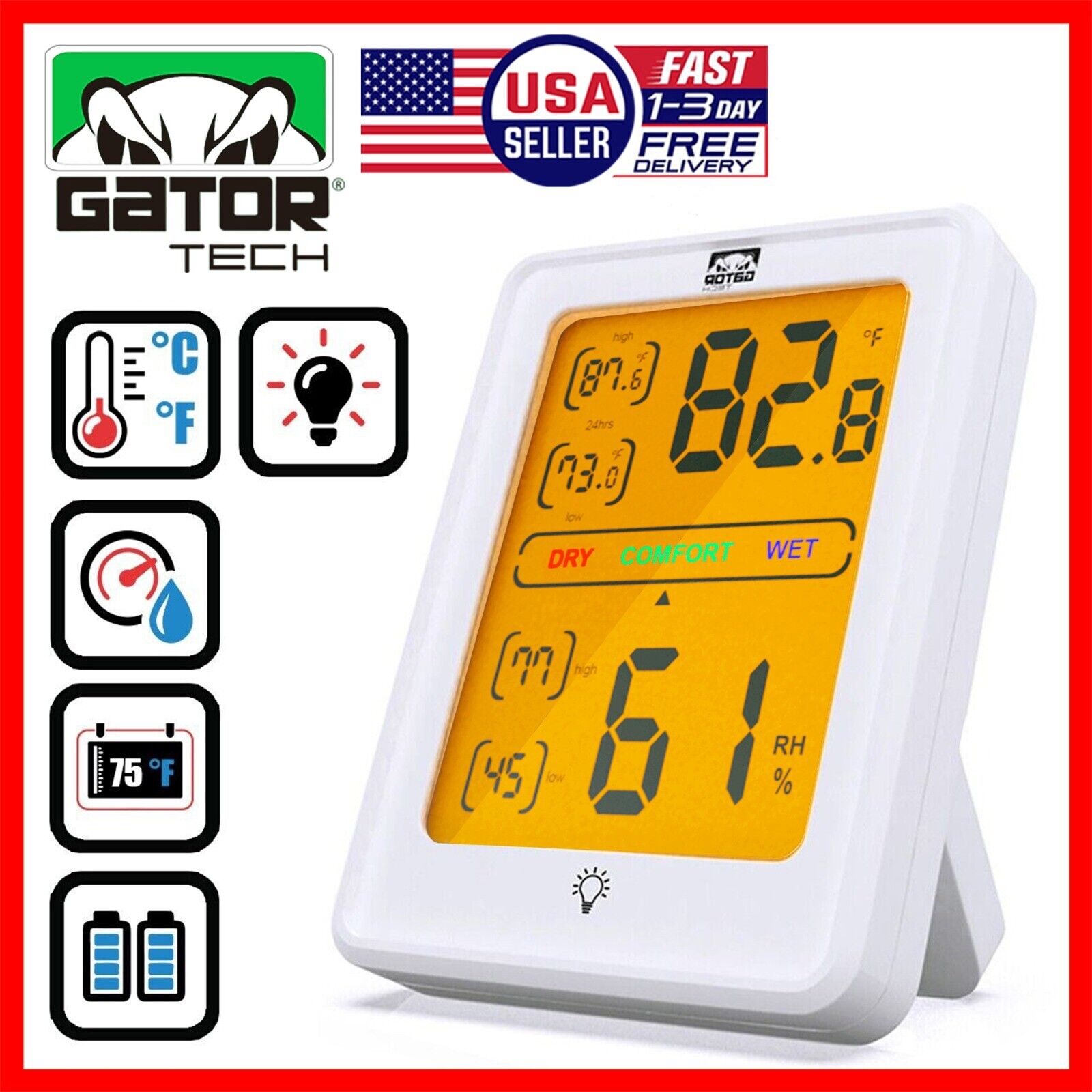 Digital LCD Indoor Thermometer Hygrometer Room Humidity Meter Magnetic Backlit