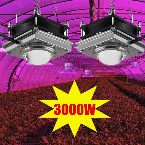 2PCS 3000W COB LED Grow Light Full Spectrum Growth Lamp Cooling Fan Hydroponic