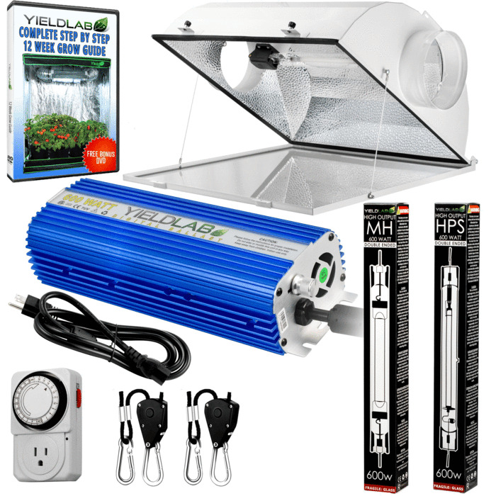 Yield Lab Pro Series 600W HPS+MH Air Cool Hood Double Ended Complete Grow Light 