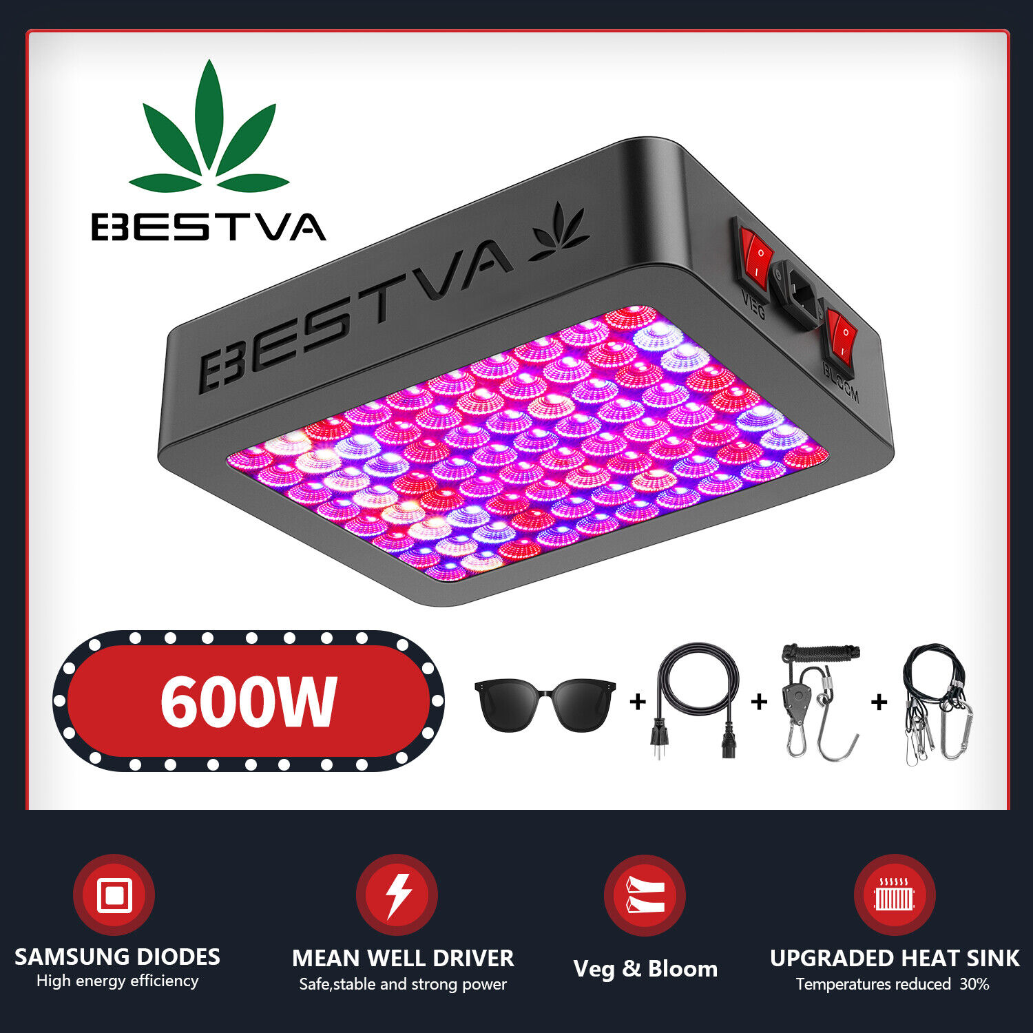 BESTVA LED Grow Light Full Spectrum Hydro For Veg Flower Medical Plants Lamp