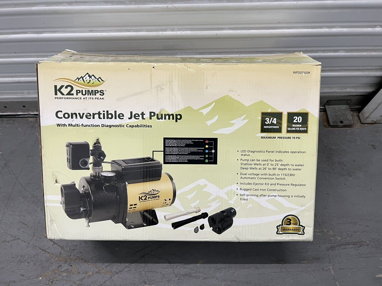 K2 Pumps K2 Convertible Jet Pump 3/4 Hp Cast Iron With Led Diagnostics Panel