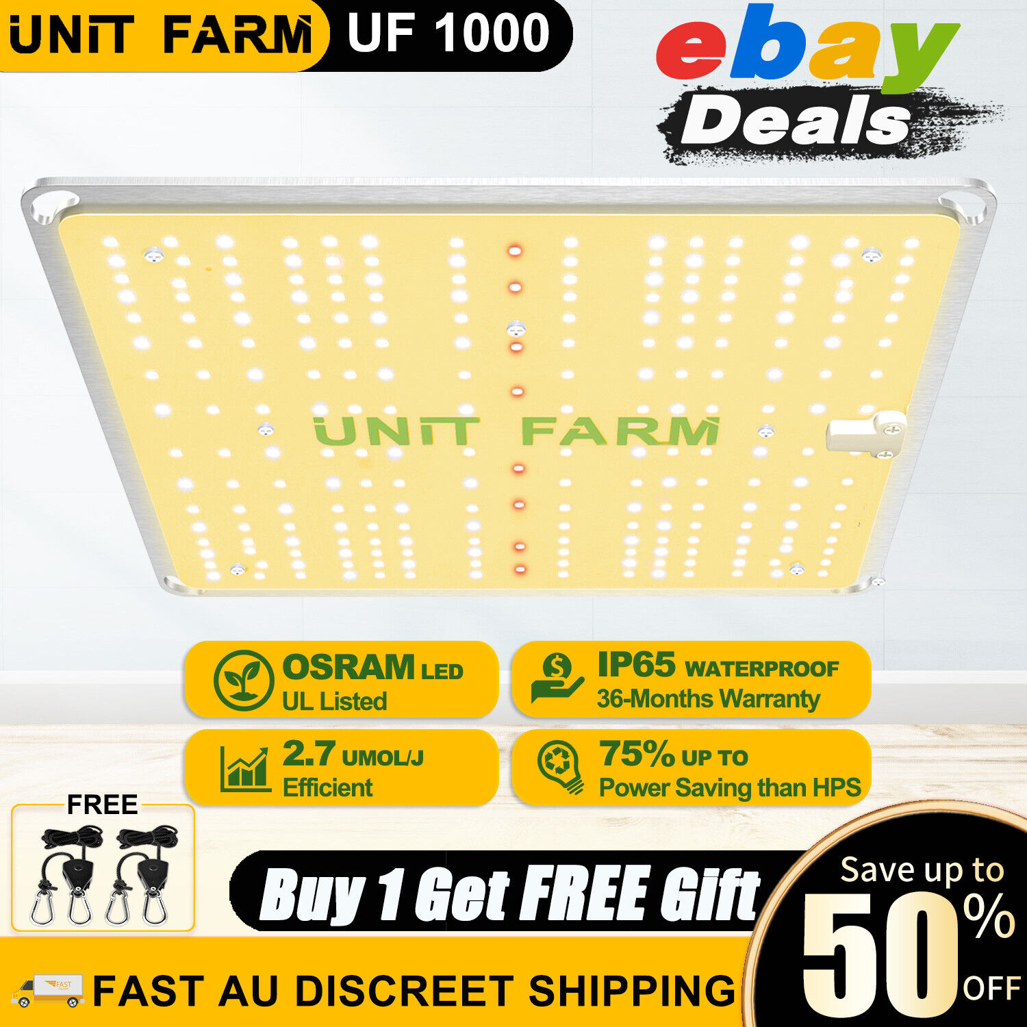 Unit Farm UF 1000 LED Grow Light Full Spectrum for Plants Veg Flower Hydroponic