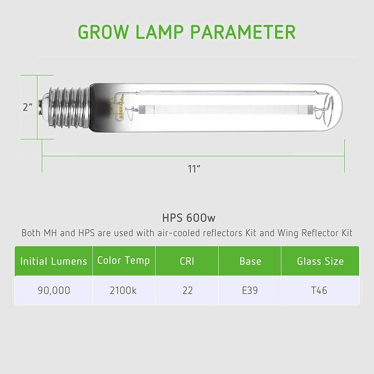 1-Pack 600Watt HPS Grow Light Bulb Lamp CCT 2100K Bright 90,000 Lumens
