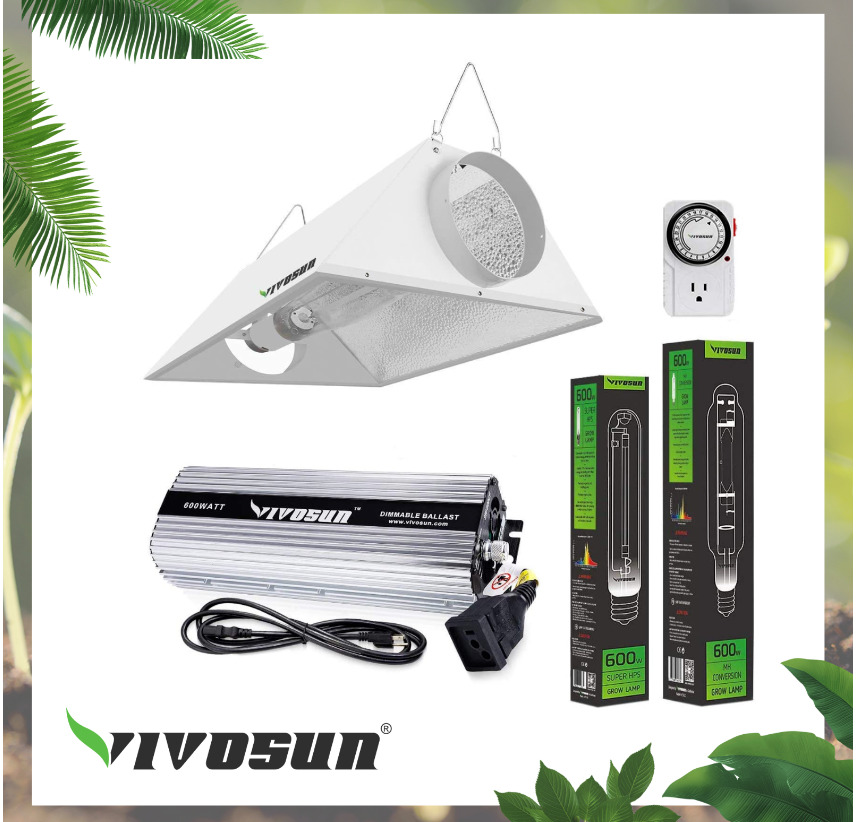 VIVOSUN Hydroponic 600 Watt HPS MH Grow Light Air Cooled Reflector Kit