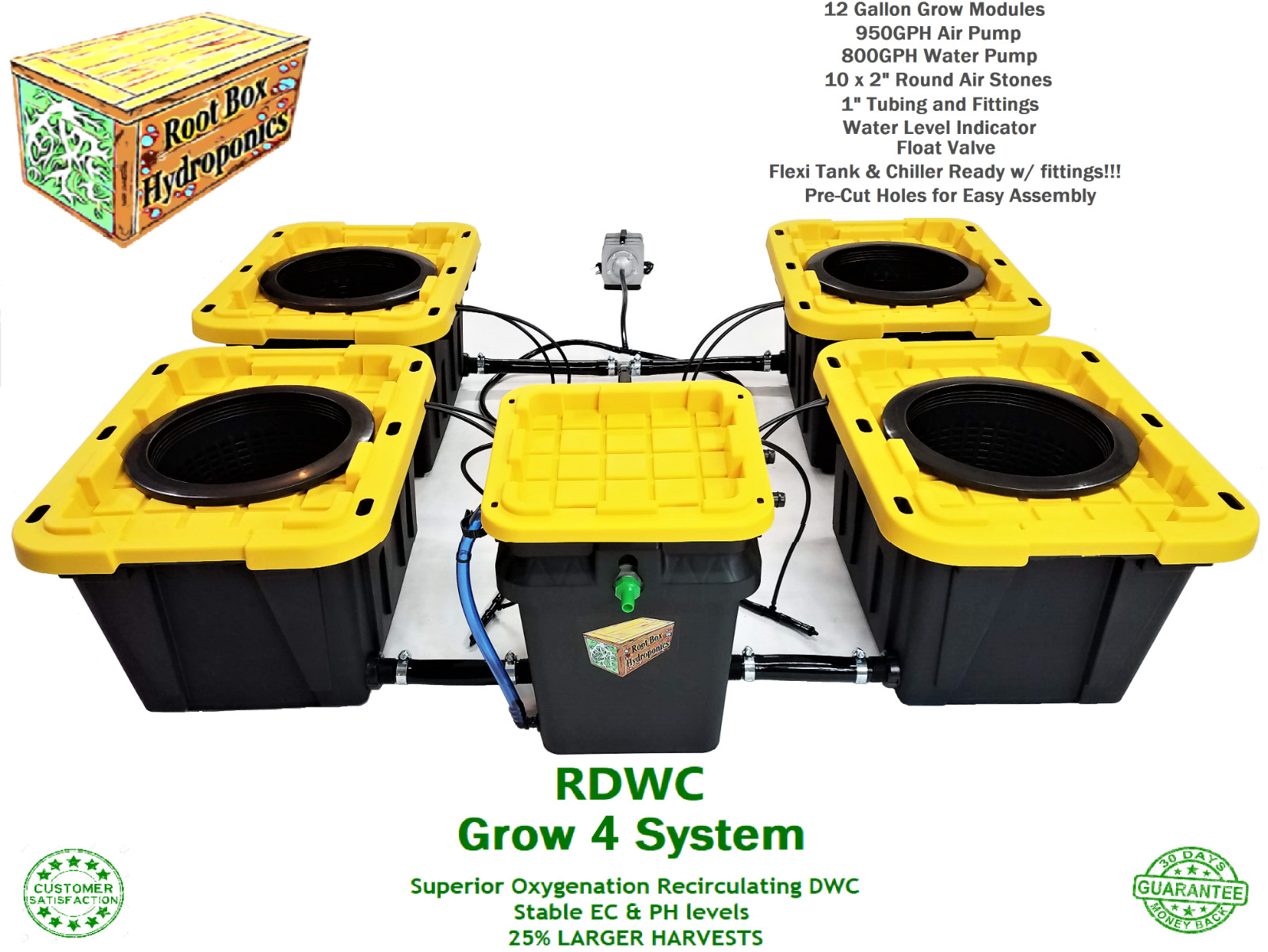 Root Box Hydroponics Grow 4 RDWC System Current Recirculating Deep Water Culture