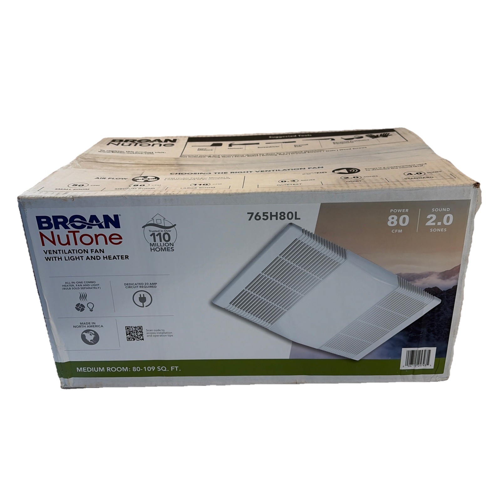 NuTone 765H80L 80 CFM Ceiling Bathroom Exhaust Fan with Light and 1300W Heater