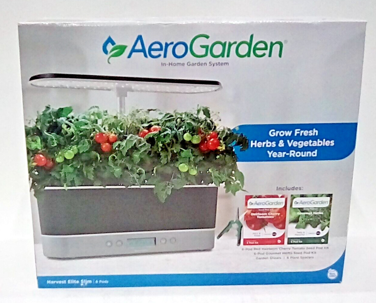 AeroGarden Harvest Elite Slim Bundle Kit Hydroponic Indoor Garden Platinum NEW