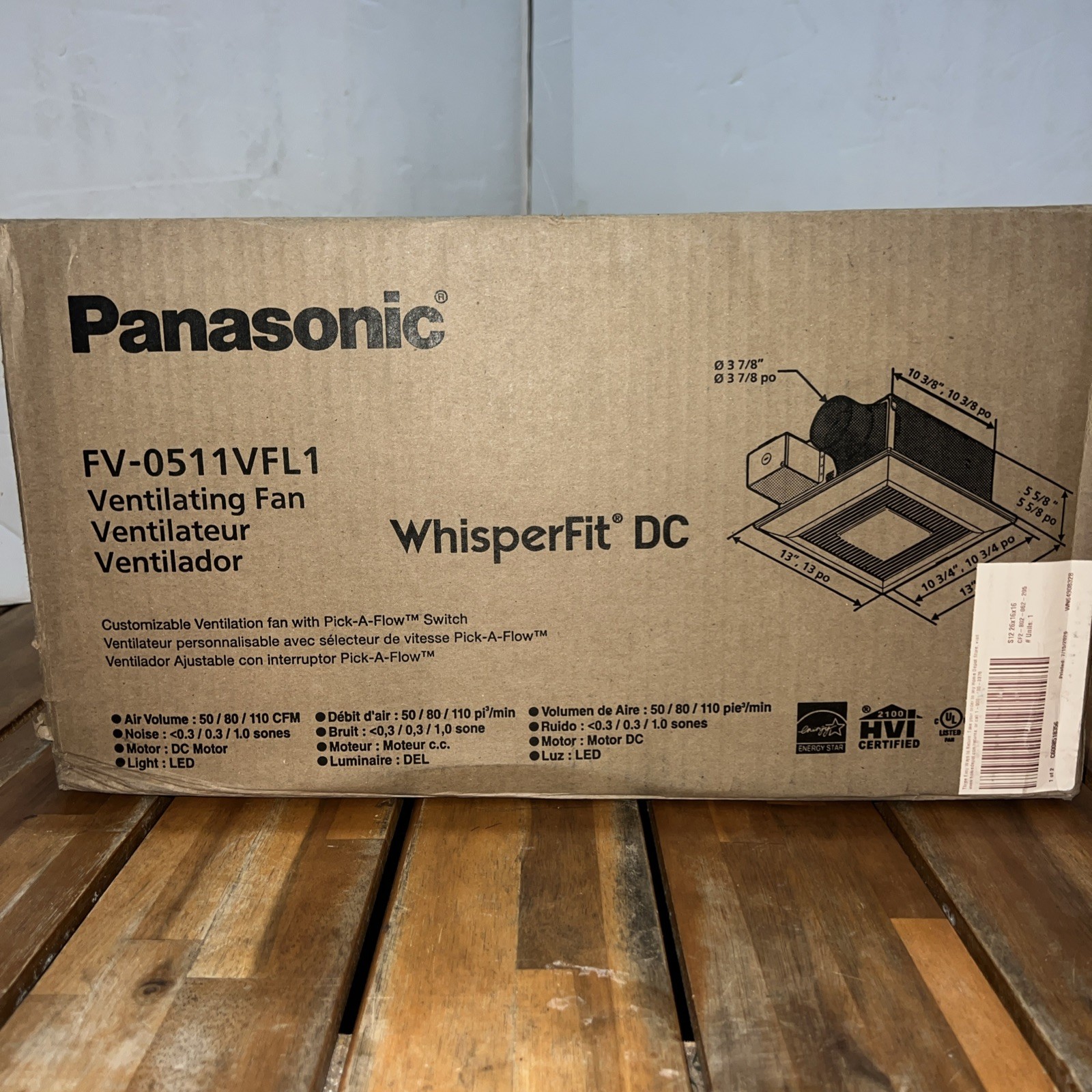 Panasonic WhisperFit  50/80/110 CFM Bathroom Exhaust Fan LED Light FV-0511VFL1