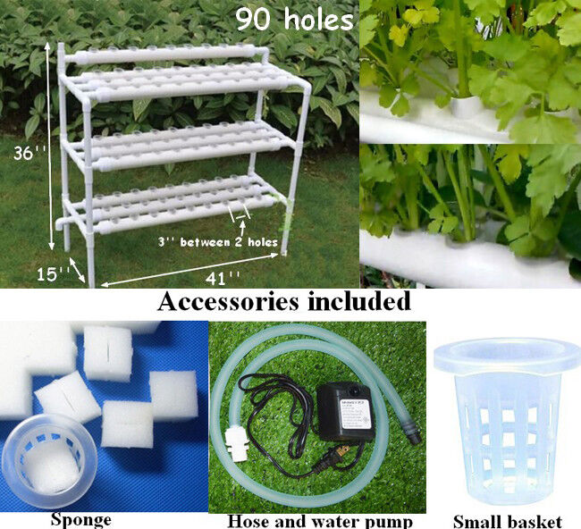90 Holes Hydroponic Site Grow Kit Ebb and Flow Deep Water Culture Garden System