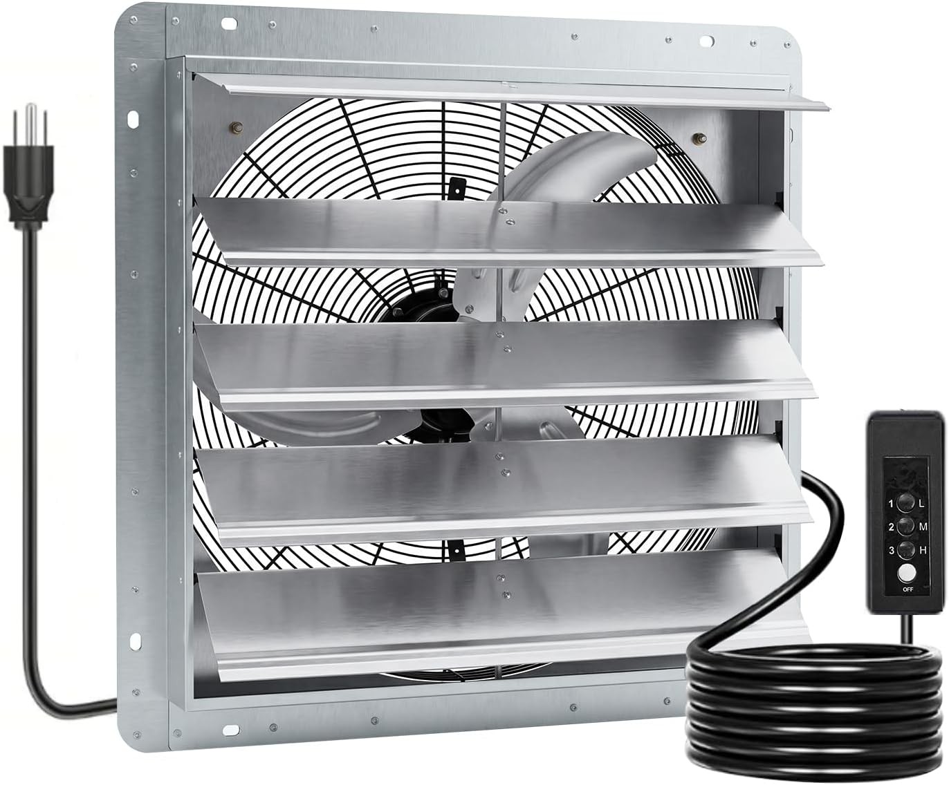 24 in Shutter Exhaust Fan Wall Mounted 5000 CFM Shop Vent Louver Fan Automatic