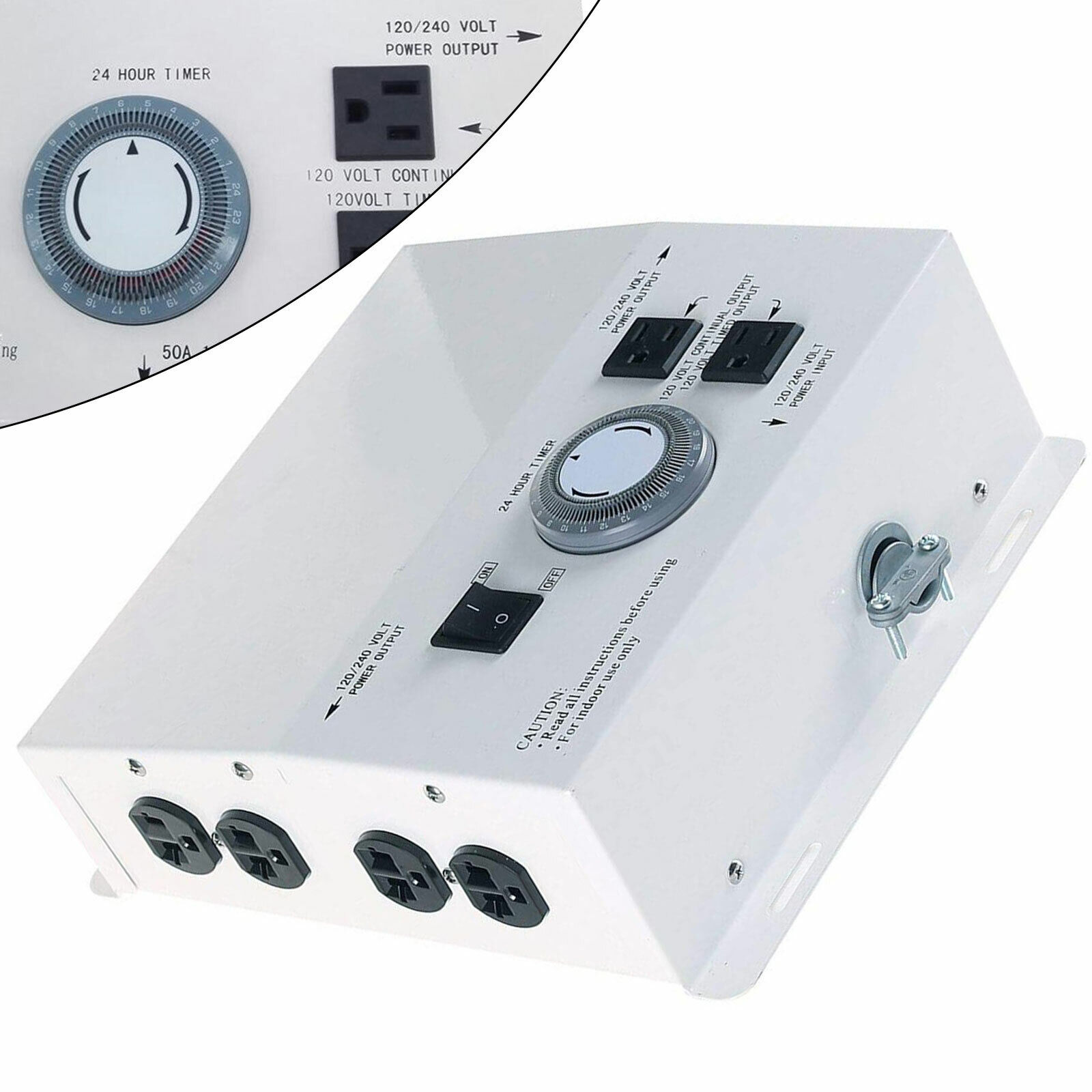 MLC HID White Hydroponic Light Controller Box 240V/120V w/ 8 Outlet + 24hr Timer