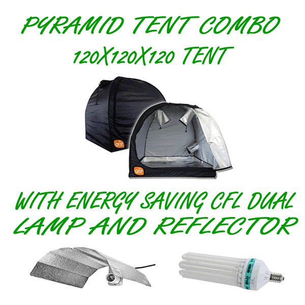 PYRAMID GROCELL 120X120X120 GROW TENT + 130W CFL ENERGY SAVING LAMP & REFLECTOR