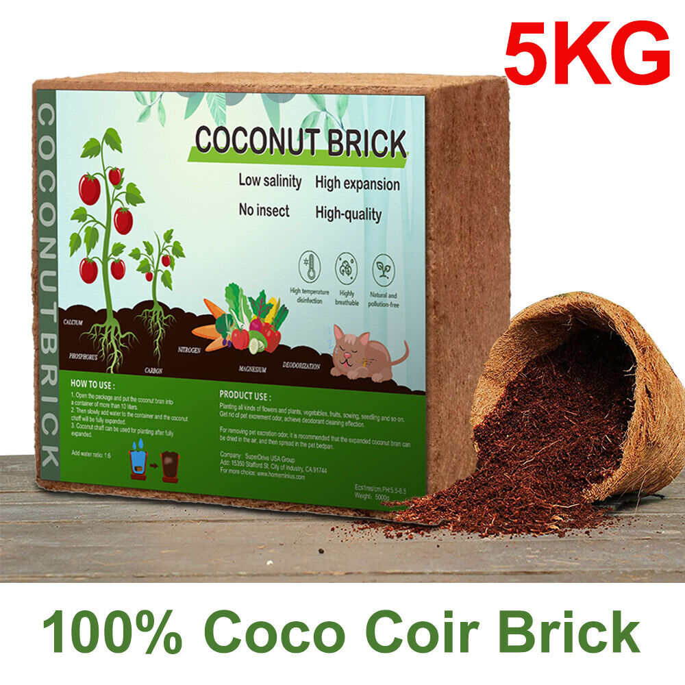 5000G 60L Coco Fiber Coir Brick Low Salt Soil Brick Plant Grow Media Improvement