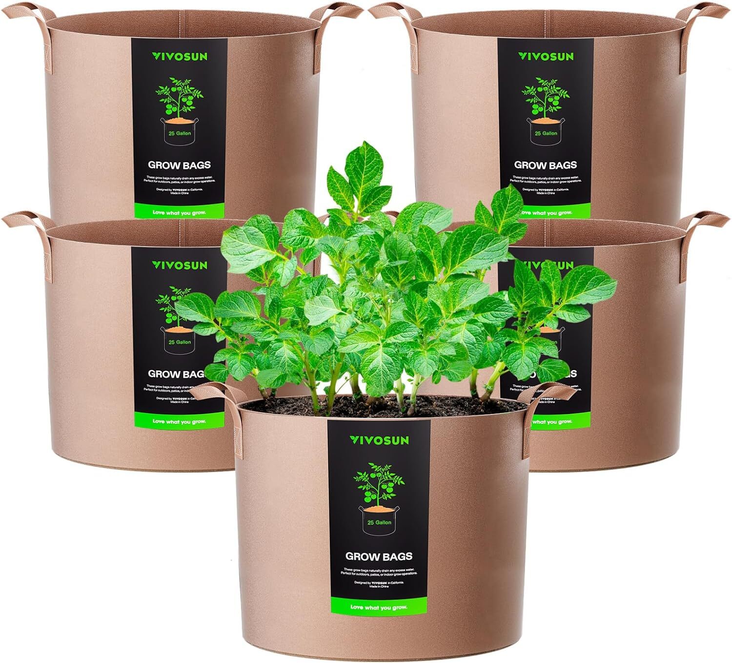 VIVOSUN 5-Pack 25 Gallons Grow Bags Thickened Nonwoven Fabric Pots with Handles VIVOSUN 5-Pack 25 Gallons Grow Bags Thickened Nonwoven Fabric Pots with Handles