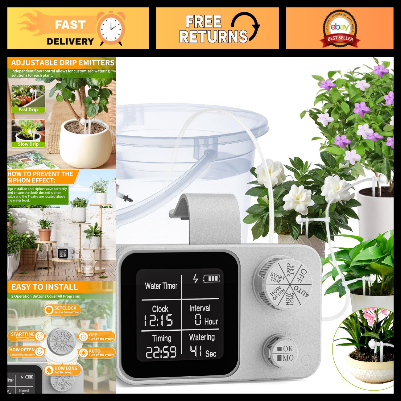 Automatic Plant Waterer Drip Irrigation Kit for 15 Indoor Plants, Self-Watering