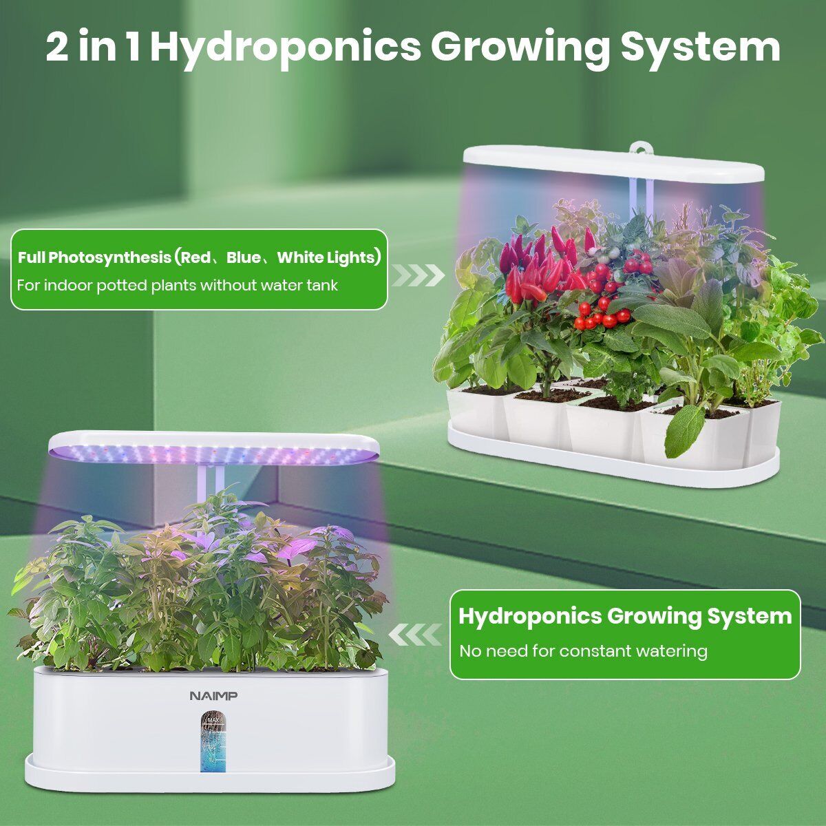 Upgraded 2 in 1 Hydroponics Growing System 10 Pods Indoor Herb Garden Kit w/LED 