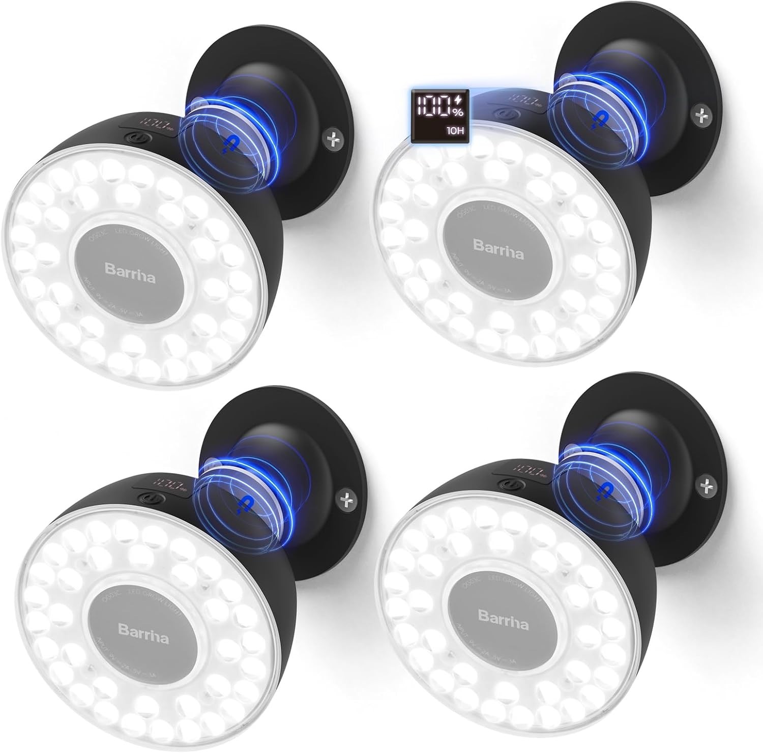 Orbgrow OG03C Rechargeable Puck Grow Light, 5000K, 4 Packs, Black | Cordless Ful