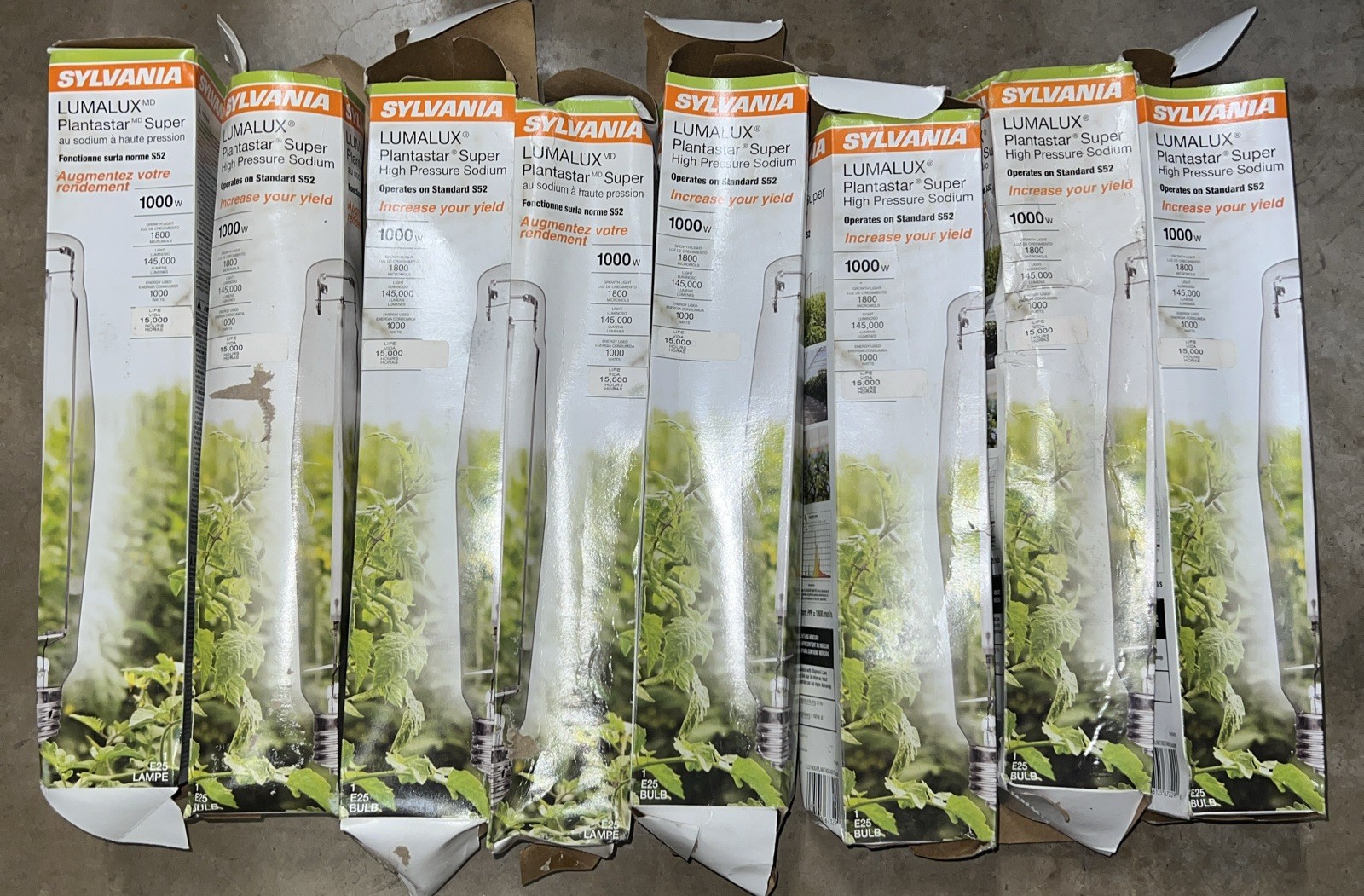 Set of 8 Sylvania LUMALUX 1000W Plantastar High Pressure Sodium Grow Light Bulbs