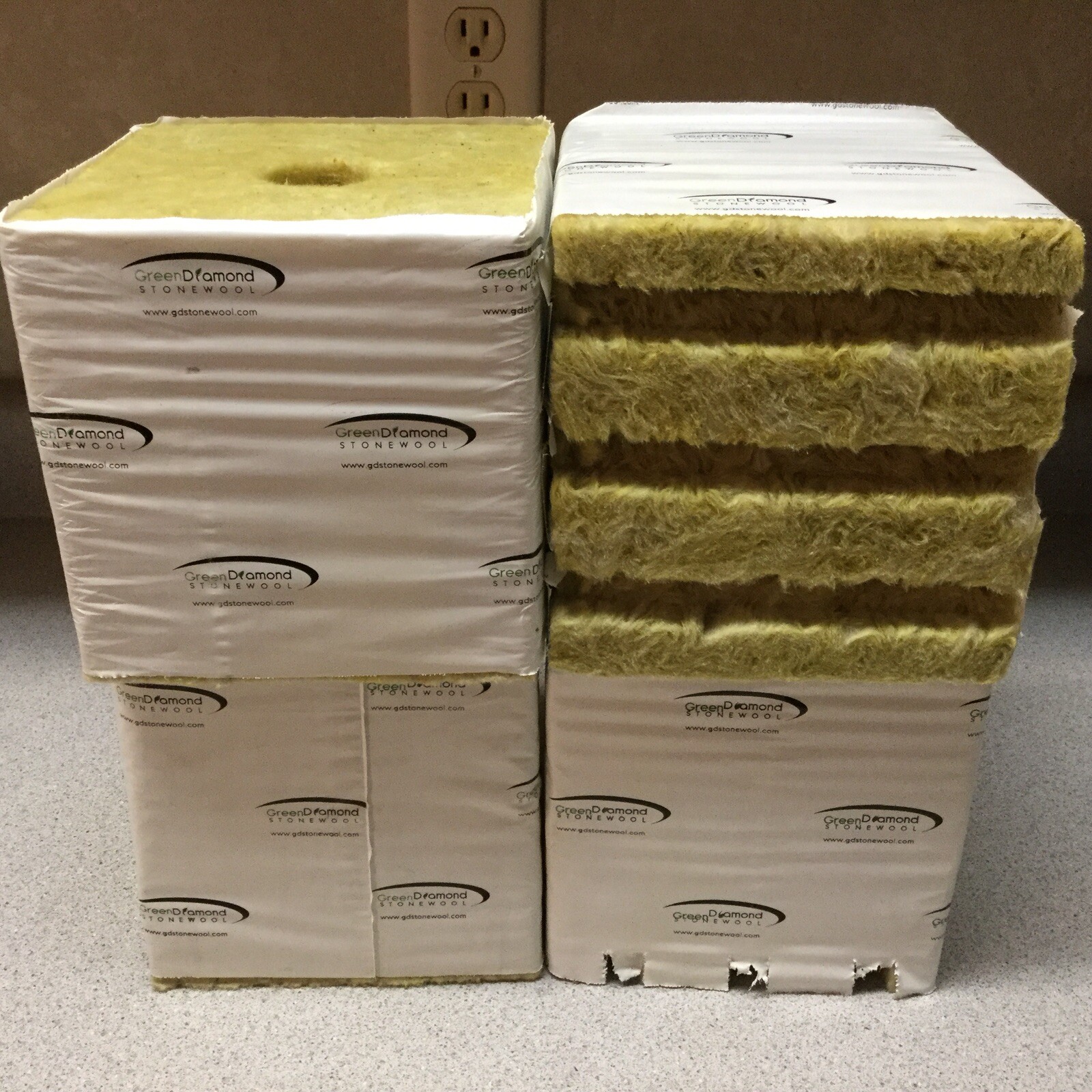 4 Pack Block Green Diamond Stone Wool Rockwool Grow Blocks Cubes Holes 6x 6x 6”
