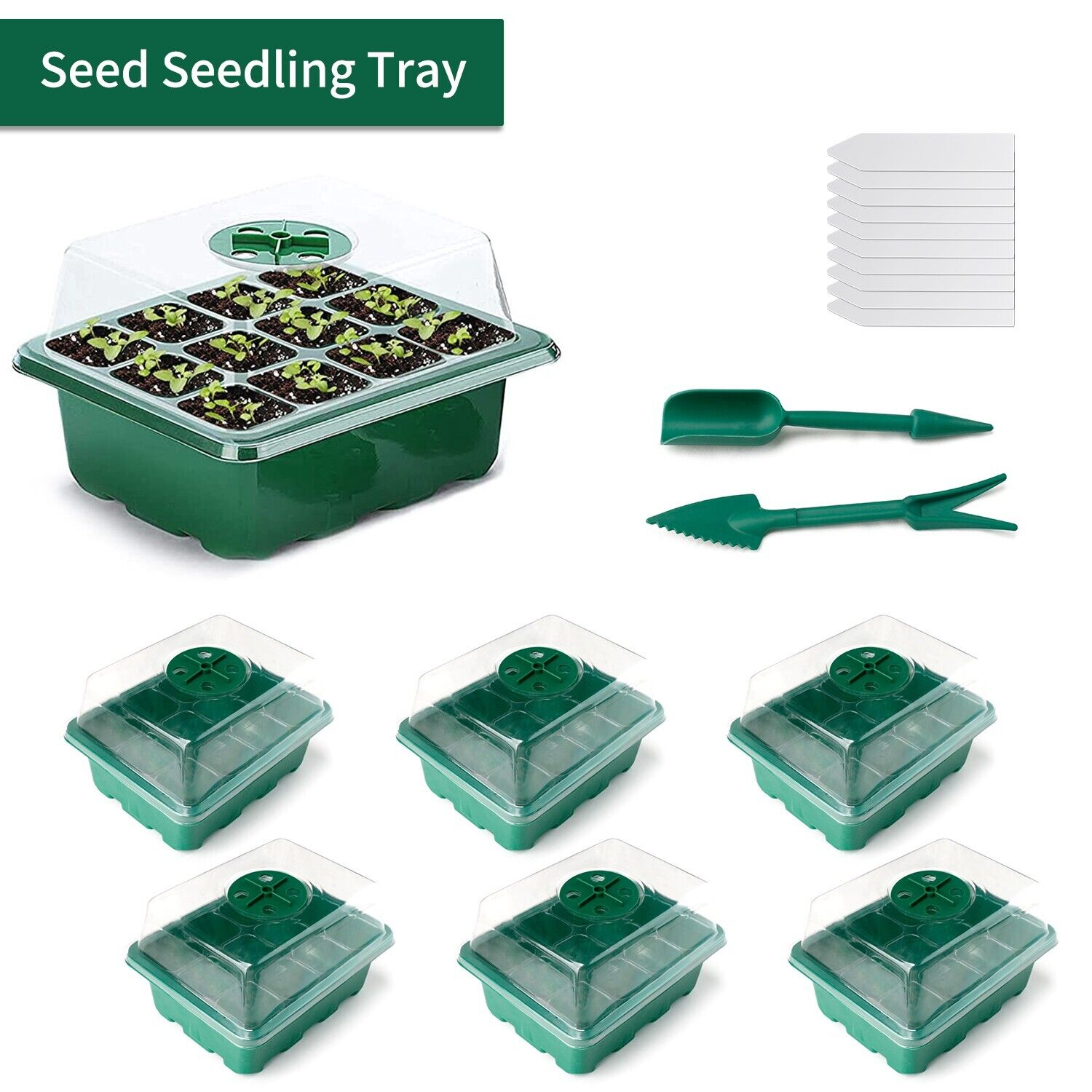 6PCS Seed Starter Tray Kit Seedling Tray Humidity Adjustable Kit with Dome&Tool