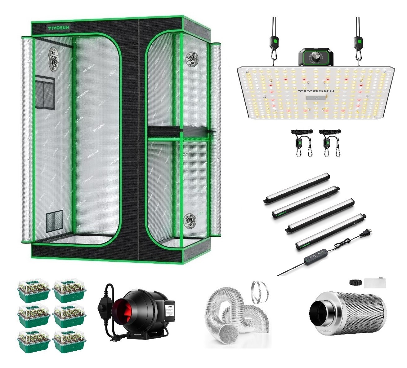 VIVOSUN 2-in-1 Grow Tent Kit w/ LED & Inline fan for Plants,T5 Light for Seeding